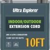 14/3 SJTW Heavy Duty Outdoor Extension Cord 10 ft - 3 Prong Grey Power Cord