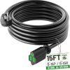 15 Foot Flat Plug Extension Cord Black, 14/3 Gauge Indoor Short Extension