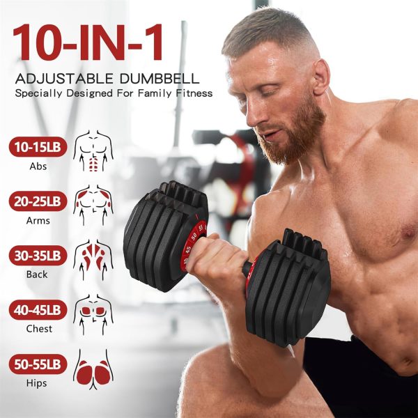 Adjustable Dumbbell 55LB Single Dumbbell 10 Weight Options Dumbbell - Image 2