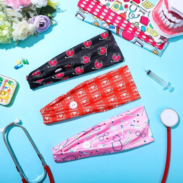 Jexine 20 Pcs Women Nurse Headbands with Button Wide Nurse Headbands for - Image 5