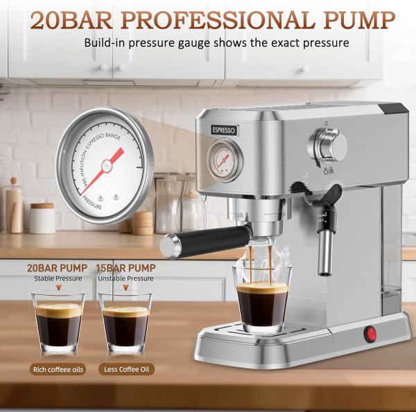 Pokk Espresso Machine, 20 Bar Professional Espresso Maker, Milk Frother - Image 2