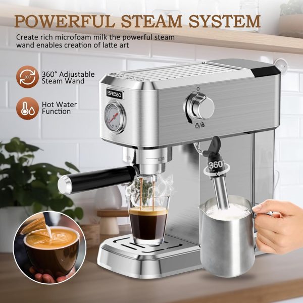 Pokk Espresso Machine, 20 Bar Professional Espresso Maker, Milk Frother - Image 3
