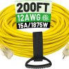 200 ft 12/3 Outdoor Extension Cord Waterproof Heavy Duty with Lighted End