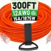 300 ft 12/3 Outdoor Extension Cord Waterproof Heavy Duty with Lighted End