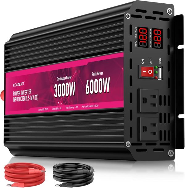 3000W Power Inverter,12V DC to AC 110V120V Peak Power 6000W with 2AC