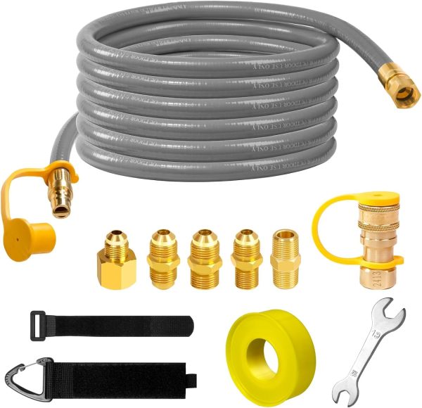3/8" ID Natural Gas Hose, 12FT Low Pressure LPG Hose with Quick Connect,