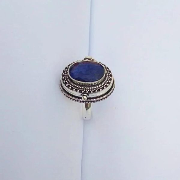 Sapphire Ring, 925 Sterling Silver, Perfume Box Ring, Poison Box Ring, Big - Image 3