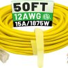 50 ft 12/3 Outdoor Extension Cord Waterproof Heavy Duty with Lighted