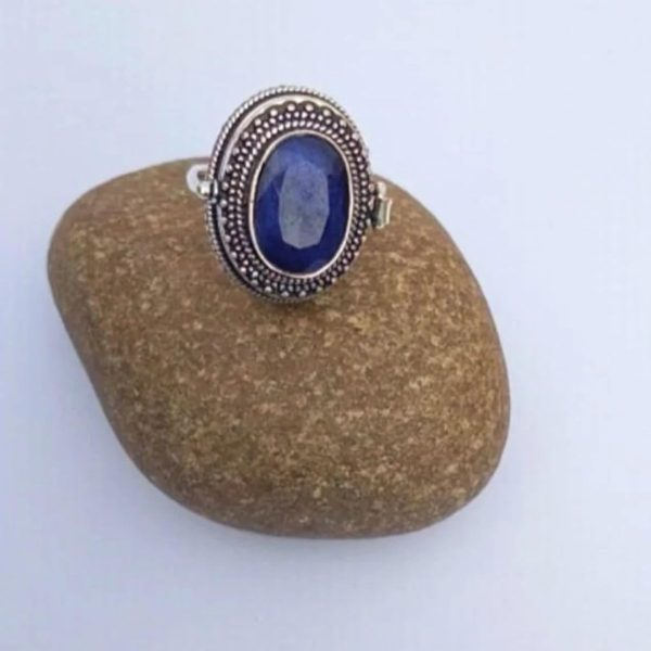 Sapphire Ring, 925 Sterling Silver, Perfume Box Ring, Poison Box Ring, Big - Image 4