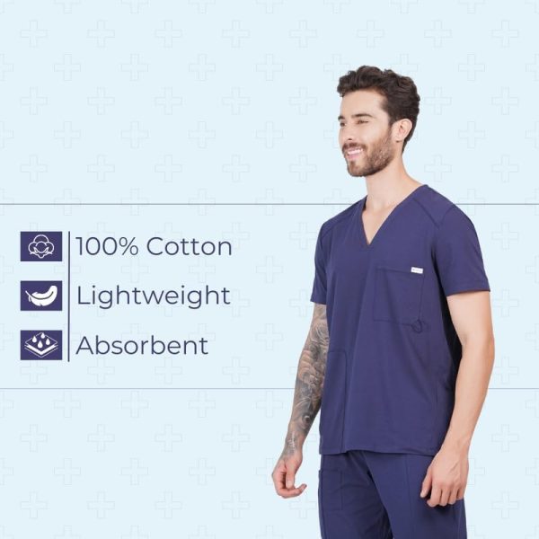 MIKAL Scrub Tops for Men V Neck Relaxed Fit W/ 3 Pockets, Super Soft Cotton - Image 3