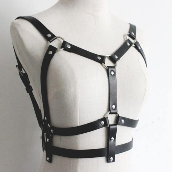 Wiwpar Punk Black Leather Chest Harness Body Waist Chain Belt Rave - Image 4