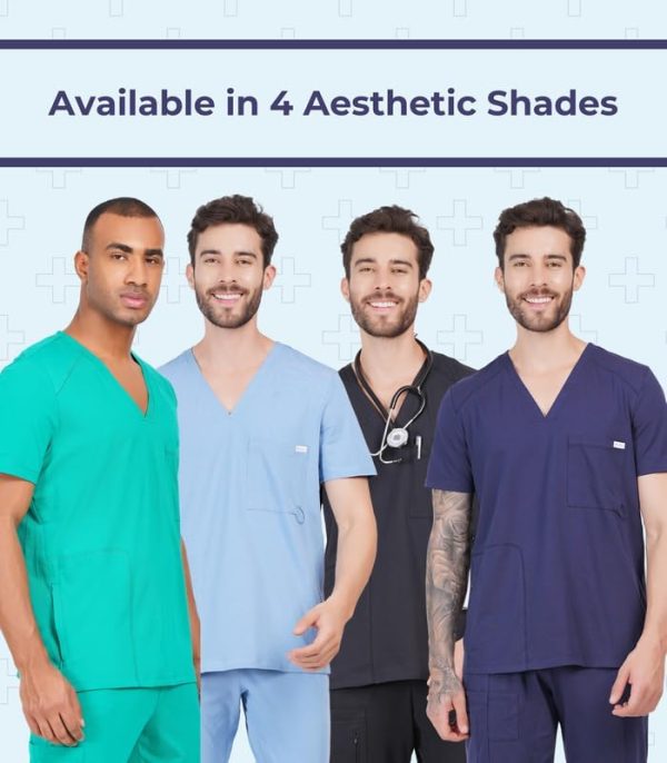 MIKAL Scrub Tops for Men V Neck Relaxed Fit W/ 3 Pockets, Super Soft Cotton - Image 7
