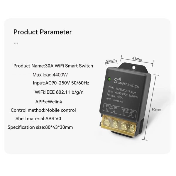 Smart Relay Switch Work with Ewelink, 30A WiFi Wireless Intelligent Relay - Image 2