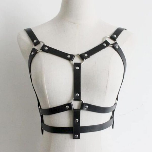 Wiwpar Punk Black Leather Chest Harness Body Waist Chain Belt Rave - Image 3