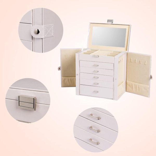 Frebeauty Large Jewelry Box,6-Tier PU Leather Jewelry - Image 4