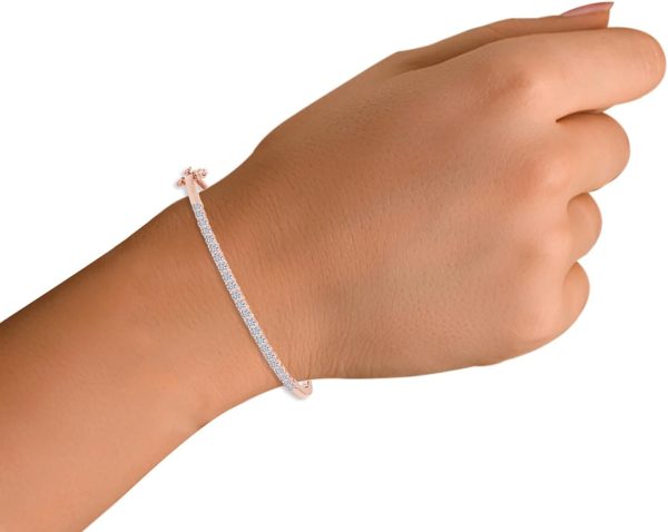 AFFY 1.00 Carat Lab Grown Diamond Tennis Bangle Bracelet For Women In 14K - Image 3