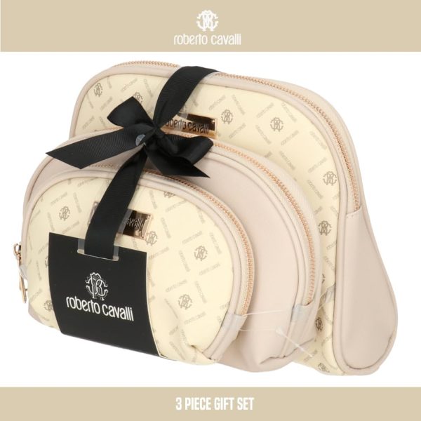 ROBERTO CAVALLI PU Leather 3 Piece Makeup Bag Set, Travel Toiletry Bag, - Image 4