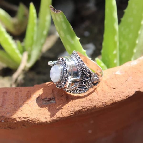 Genuine Moonstone Ring, Poison Box Ring, Perfume Box Ring, Locket Bali - Image 9