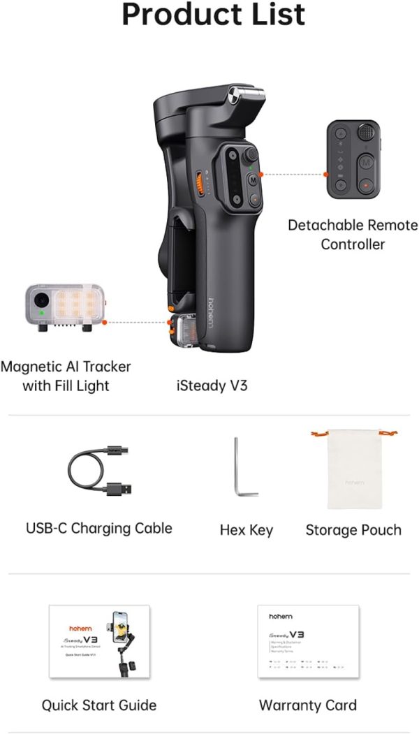hohem iSteady V3 Gimbal Stabilizer for Smartphone, AI Tracker Fill - Image 8