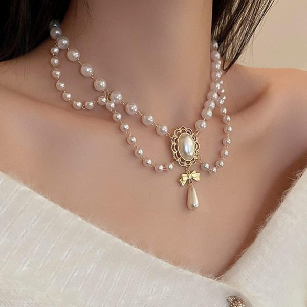 fxmimior Women Bridal Vintage 1920s Layered Tassels Pearl Shiny Choker - Image 3