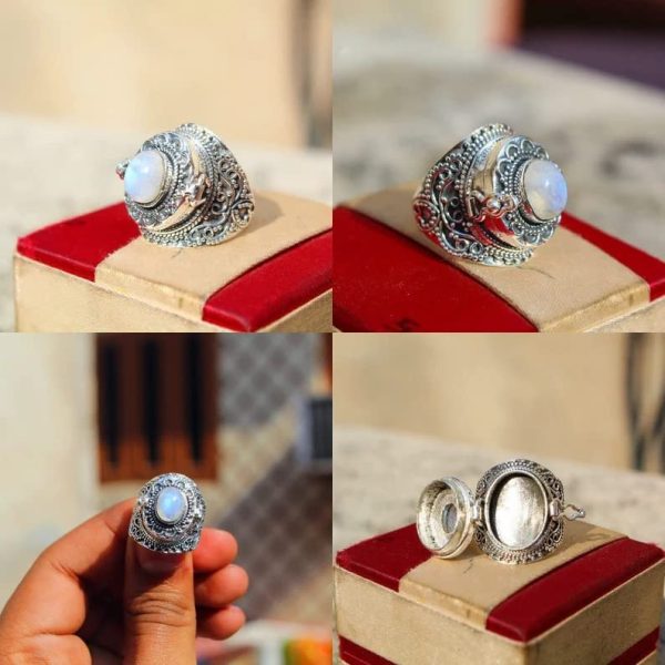 Genuine Moonstone Ring, Poison Box Ring, Perfume Box Ring, Locket Bali - Image 2