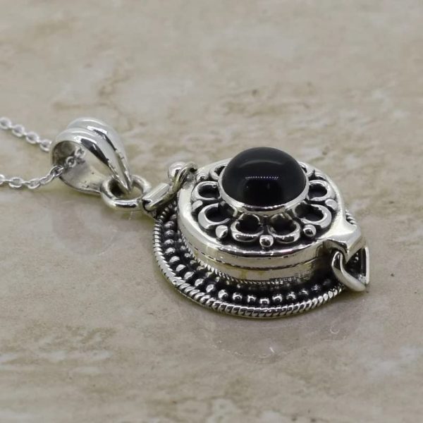 Black onyx pendant, 925 sterling silver, perfume box pendant, poison box - Image 6