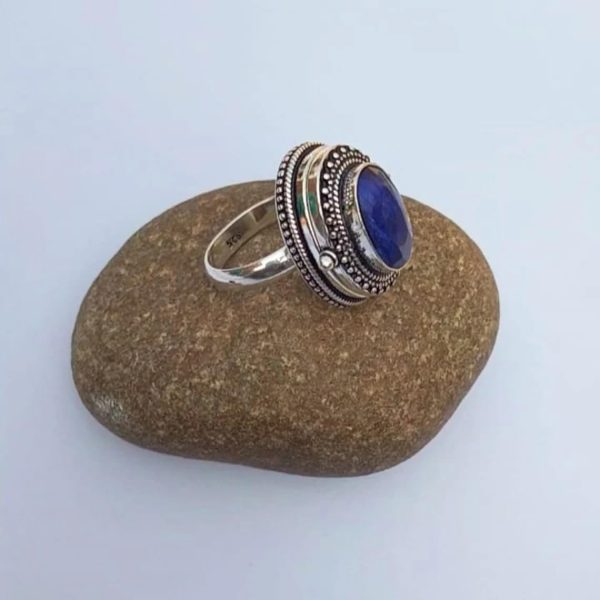 Sapphire Ring, 925 Sterling Silver, Perfume Box Ring, Poison Box Ring, Big - Image 5