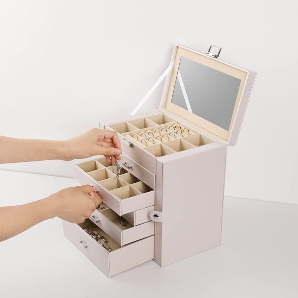 Frebeauty Large Jewelry Box,6-Tier PU Leather Jewelry - Image 3