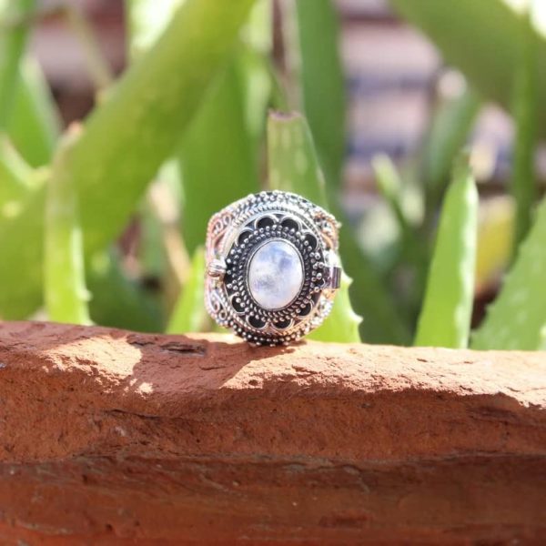 Genuine Moonstone Ring, Poison Box Ring, Perfume Box Ring, Locket Bali - Image 4
