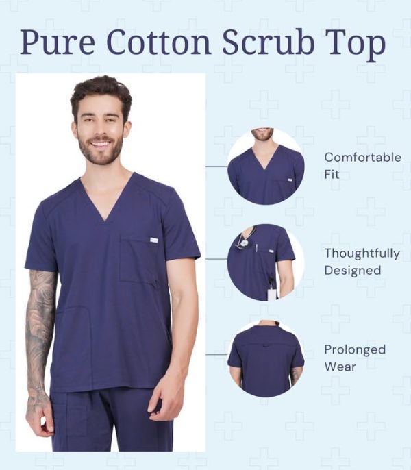 MIKAL Scrub Tops for Men V Neck Relaxed Fit W/ 3 Pockets, Super Soft Cotton - Image 2