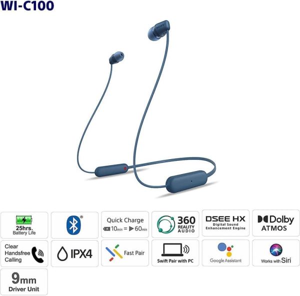 Sony WI-C100 Wireless in-Ear Bluetooth Headphones with Built-in Microphone, - Image 8