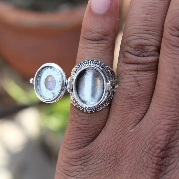 Genuine Moonstone Ring, Poison Box Ring, Perfume Box Ring, Locket Bali - Image 8