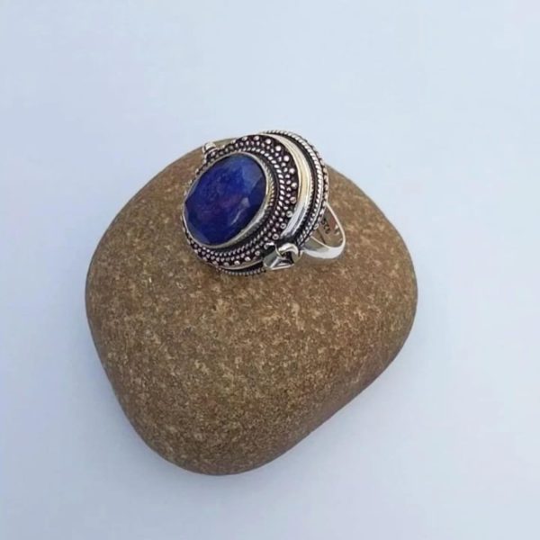 Sapphire Ring, 925 Sterling Silver, Perfume Box Ring, Poison Box Ring, Big - Image 6
