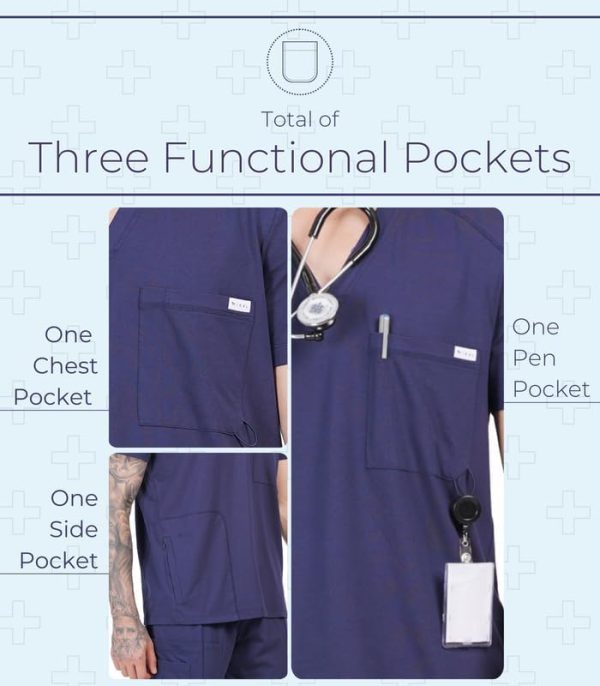 MIKAL Scrub Tops for Men V Neck Relaxed Fit W/ 3 Pockets, Super Soft Cotton - Image 4