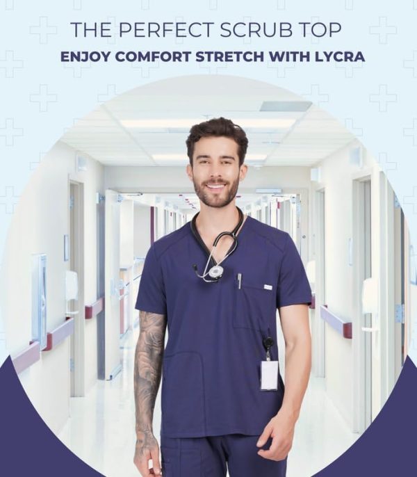 MIKAL Scrub Tops for Men V Neck Relaxed Fit W/ 3 Pockets, Super Soft Cotton - Image 6
