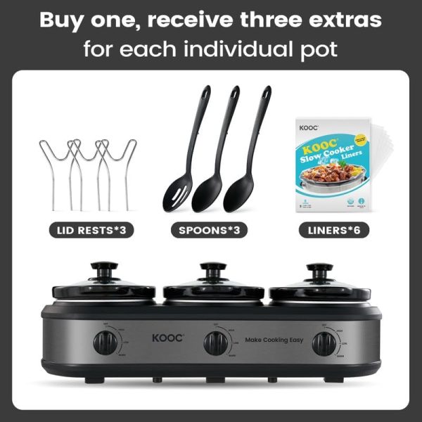 KOOC Triple Slow Cooker Buffet Server and Food Warmer 3x1.5 Quart - Image 5