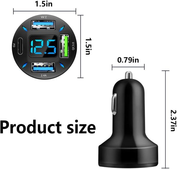 Car Charger 66W Super Fast Charging with USB PD&QC 3.0(Voltmeter&LED - Image 2