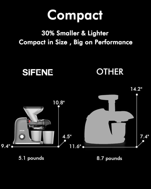 SiFENE Cold Press Juicer Machine, Compact Single Serve Slow Masticating - Image 4