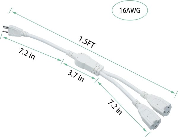 3 Prong Extension Cord Splitter, Indoor Outdoor 1.5 FT Power Cord Splitter - Image 2