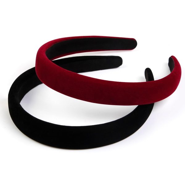 Black Velvet Headbands for Women Non Slip, Christmas Red Headband Thick - Image 2