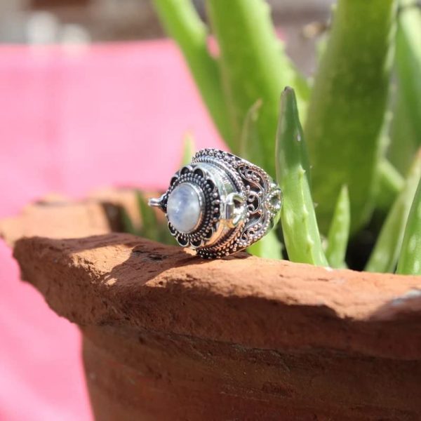 Genuine Moonstone Ring, Poison Box Ring, Perfume Box Ring, Locket Bali - Image 5