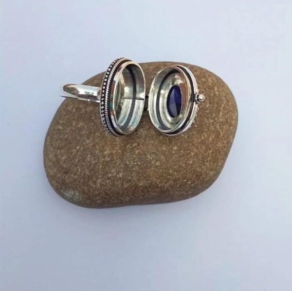 Sapphire Ring, 925 Sterling Silver, Perfume Box Ring, Poison Box Ring, Big - Image 2