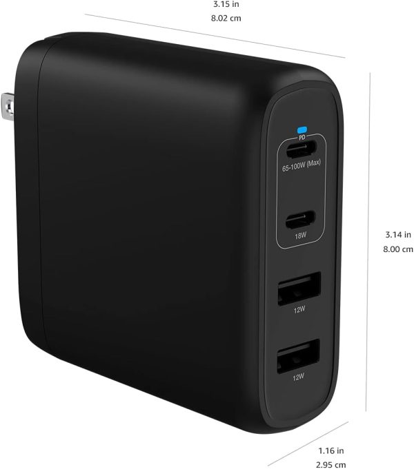 Amazon Basics 100W Four-Port GaN Wall Charger w/ 2 USB-C (100W,18W) & 2 - Image 6