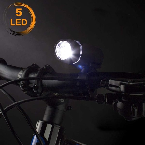 BV Bike Lights, Super Bright with 5 LED Bike Headlight & 3 LED Rear, Bike - Image 2