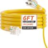 6 FT 12/3 Gauge Heavy Duty Outdoor Extension Cord Waterproof with Lighted,