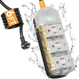 6 FT Extension Cord Outdoor Power Strip Weatherproof, Surge Protector Power