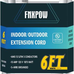 6 Ft Outdoor Extension Cord - 12/3 SJTW Heavy Duty White Extension Cable
