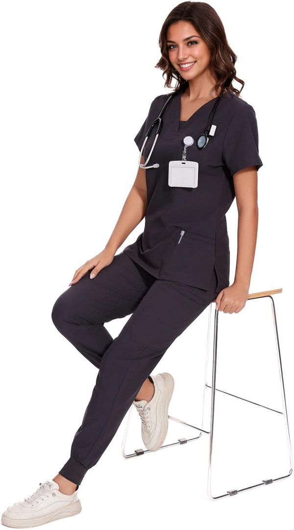 COZYFIT Scrubs for Women - V-Neck Top & Cargo Pants Scrubs Set with 10 - Image 6