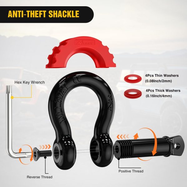 Nilight 3" x 30' Recovery Tow Strap Kit with 2" Hitch Receiver and 3/4" - Image 5