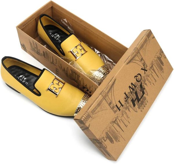 Mens Leather Loafers Spiked Dress Shoes with Gold Buckle Penny Slip-On - Image 6